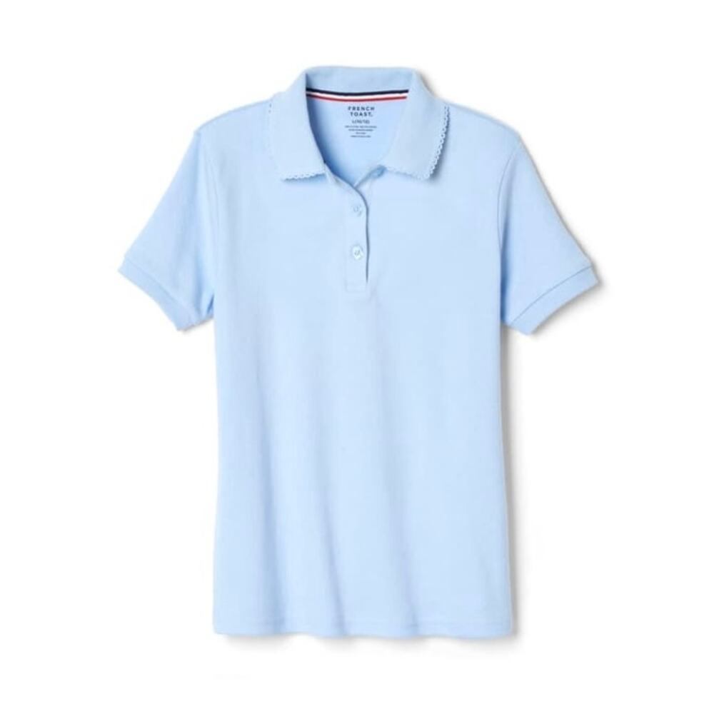 French Toast Light Blue Picot Collar Girls Polo Size L 10-12Y NWT‎